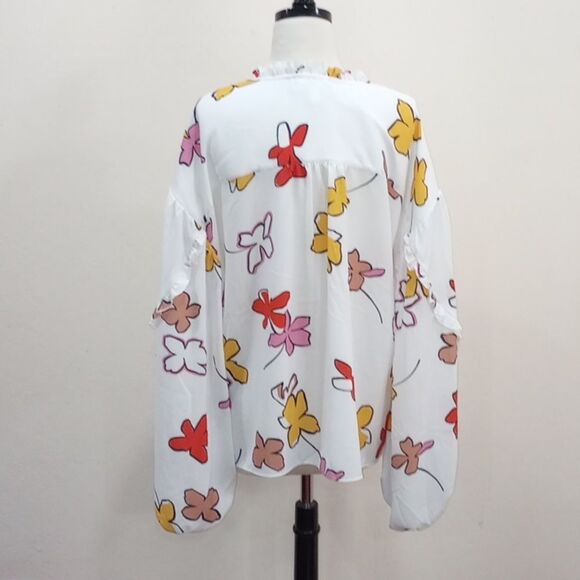 Ted Baker London Thurso Floral Print Stretch Woven Balloon Sleeve Blouse Size 4 - Picture 9 of 15